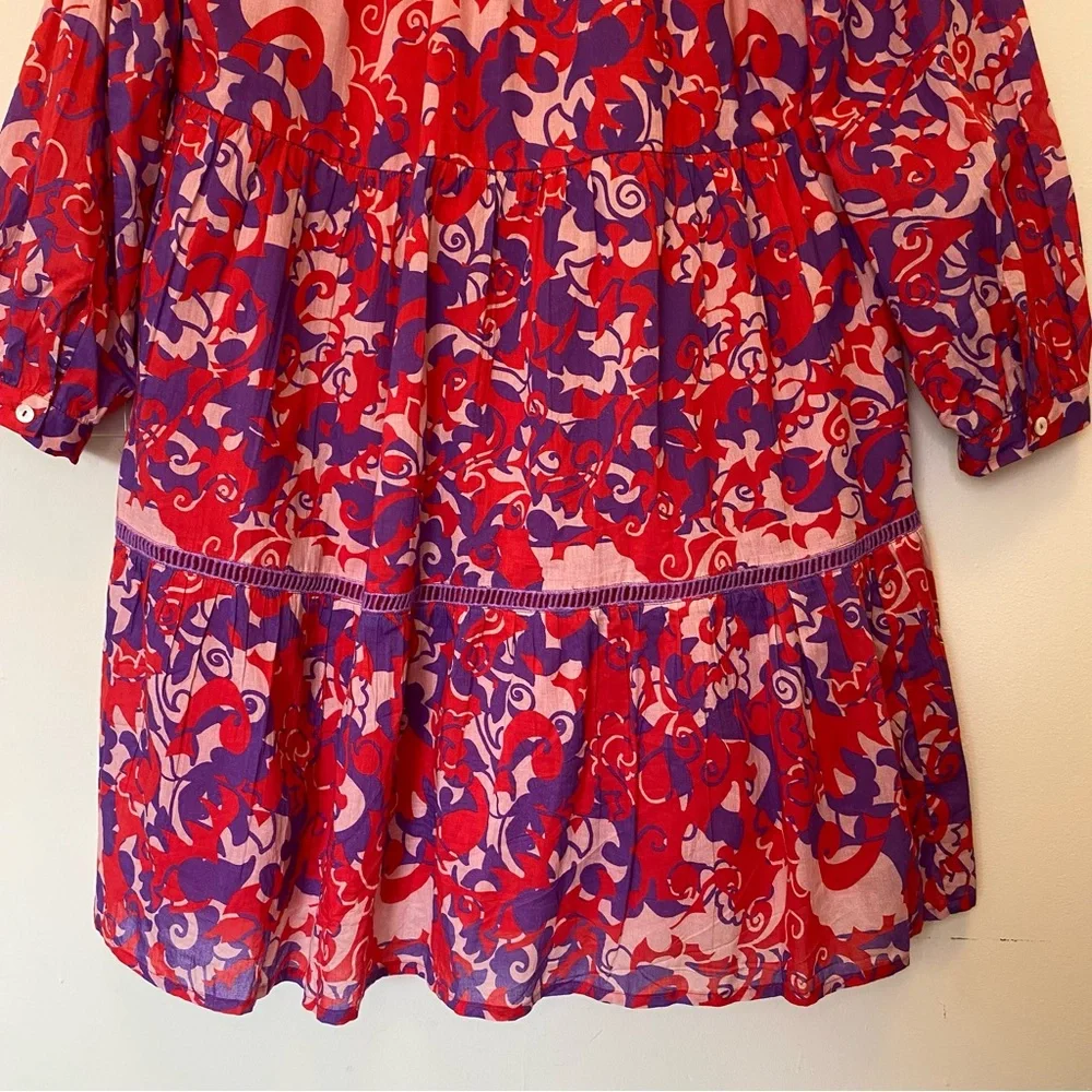 RO’S GARDEN Tyler Abstract Print Cotton Mini Shirt Dress Red/Purple Sz Large - Picture 14 of 16